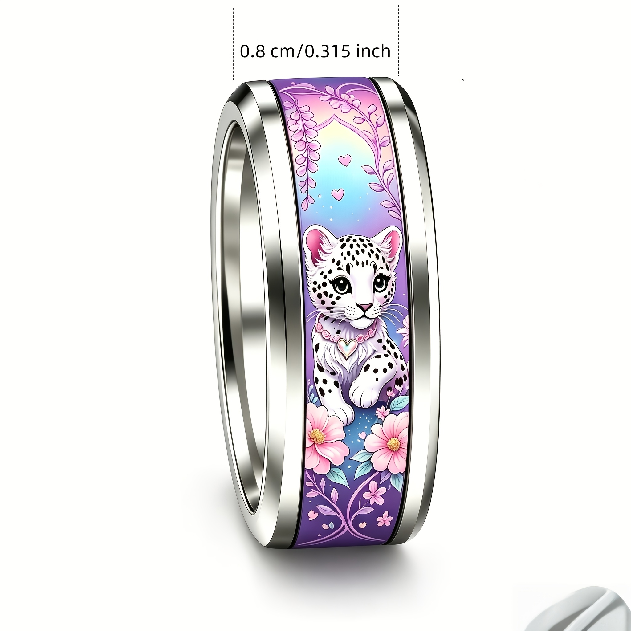 Purple Flower Cute Snow Leopard Girl Ring